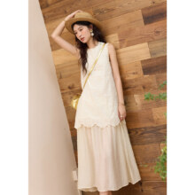 谜秀 法式刺绣假两件背心裙女2025夏季高级感气质度假风连衣裙136元（超V会员价，有首单礼金价格更低）