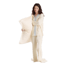 红豆（Hodo）【柔柔棉】睡衣女秋新款纯棉磨毛长袖V领防螨甜美外穿家居服套装 米色 M (160)186.9元 (券后省33)