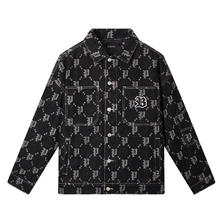 gxgjeans 美式老花满印牛仔夹克外套 黑色-加棉券后103.5元