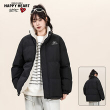查尔斯桃心冬季美式休闲学生加厚保暖棉服宽松百搭加绒面包服外套男女同款 黑色 S119元 (券后省70)