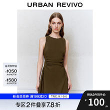 UR UR2025夏季女装简约气质褶皱修身无袖连衣裙UYY750027 深咖棕 M53.59元