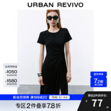 UR2025春季新款女装简约褶皱开衩修身短袖连衣裙UWM750014 黑色 XS71.3元 (满2件9折,券后省0.72)