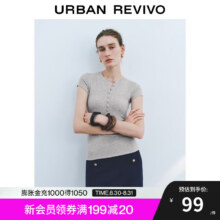UR七夕2025秋季新款女装简约休闲单排扣圆领修身T恤UWM450122 浅灰花灰 (面料微透) M71.28元（需领券）