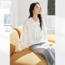 对白 2025春秋法式薄款飘带雪纺衬衫气质简约女式长袖白衬衣59元(1折)