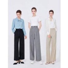 Navigare 意大利小帆船 女士收腰通勤休闲裤阔腿直筒裤 2312074515新低222元包邮