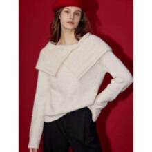 20点、超V会员：ELLE 轻奢系列 绵羊毛大翻领女式毛针织衫137元包邮