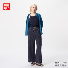 UNIQLO 优衣库 女装麻混纺松紧长裤/休闲裤加长款73cm~75cm477925 69 藏青色 3XL /175/88B64元