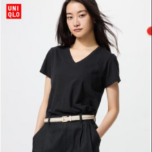 UNIQLO 优衣库 女装竹节纱V领棉短袖折41.5元/件（拍2件83元，需领券）