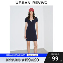 UR2025秋季新款女装休闲撞色边系带短袖连衣裙UYY750130 墨蓝 XS