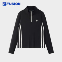 FILA FUSION斐乐潮牌女子针织长袖衫2025秋新款时尚修身半拉链长T 正黑色-BK XS 155/76A/XS490.5元 (券后省0.9)
