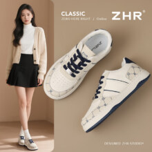 ZHR小白鞋女时尚撞色活力经典百搭皮面低帮运动休闲鞋女秋季新品鞋子 米蓝色 3769元（需领券）