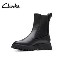 Clarks 其乐 StaysoRise女鞋冬季经典复古英伦风粗跟方头切尔西靴中筒短靴 黑色499元