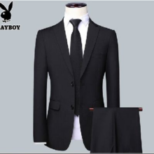百亿补贴：花花公子 西服套装男士 二扣黑色(西服+西裤+衬衫) XL148元 包邮