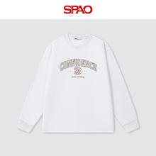 SPAO 纯棉圆领长袖t恤男女同款 白/米蓝学院风34.9元（需买2件，需用券）