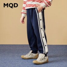 MQD童装男童排扣宽松运动卫裤针织裤春秋款中大童裤子侧边条长裤 藏青色 16079元（需领券）