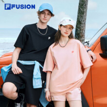FILA FUSION斐乐潮牌女装情侣款针织短袖衫2025春新款凉感防晒宽松T恤 正黑色-BK XS （160/84A/XS）286.2元 (券后省0.9)
