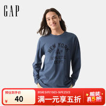 Gap 盖璞 男女装2025春季新款印花logo长袖T恤美式复古风上衣内搭723841 灰蓝色40元