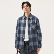 gxgjeans 真五折！25年秋新品 美式简约通勤宽松长袖衬衫 蓝色格纹88.5元