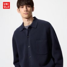 优衣库 男装女装罗纹衬衫式针织开衫毛衣毛衫外套通勤25478550 69 藏青色149.5元