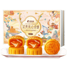 比比赞 奶黄流心月饼礼盒国风手提款320g 8枚4.17元