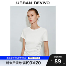 UR2025秋季新款女装时尚修身褶皱收腰圆领短袖T恤UWM450063 本白 S64.1元 (券后省0.72)