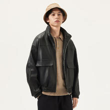 gxgjeans 真五折！pu简约时尚宽松翻领夹克 黑色181.5元