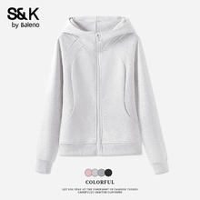 Baleno 班尼路 S&K系列 开衫休闲风长连帽外套 浅花灰#纯色券后49.9元