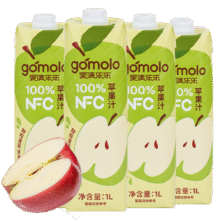果满乐乐（gomolo）100%NFC苹果汁纯果汁饮料 1升*4瓶鲜果冷压榨鲜榨果汁126.3元（合25.26元/件）