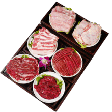 潮味码头 烤肉套餐 940g （上脑150g+西冷150g+牛腩150g+松板肉150g+猪五花150g+鸡扒150g+原味烤肉蘸料20g+香辣烤肉蘸料20g）67.6元