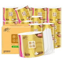 清风卷纸原木金装140克27卷4层卫生纸厕纸有芯卷筒纸整箱