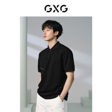 GXG男装 侧边花卉刺绣设计翻领polo男上衣 24夏 黑色 180/XL115.5元包邮