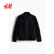 H&M 男装夹克秋季时尚拉链翻领休闲外套式衬衫 122790985元
