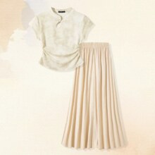 DME JEANS 【国潮·新中式】夏季款休闲T恤裤子两件套成人女装淑女短袖套装103.96元