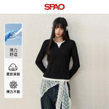 SPAO 休闲v领 假两件打底衫 柔软舒适 微弹上衣37.5元