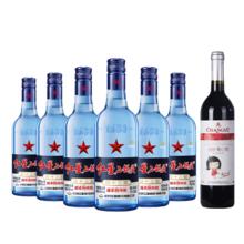 红星 二锅头 蓝瓶 43度 清香型白酒 500ml*6瓶 送张裕 葡小萄 甜葡萄酒 750ml*1瓶券后184元