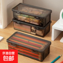 黑色收纳盒2个透明笔盒文具盒高颜值桌面多功能杂物整理盒学生超大容量 【2个】黑色半透文具盒