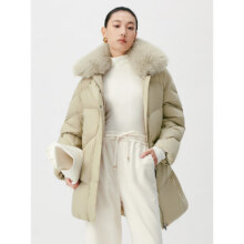 太平鸟女装羽绒服冬季毛领中长款保暖面包服简约外套 浅绿266.5元（需领券）