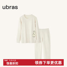 Ubras 迪士尼联名半边绒家居服女加绒睡衣冬季女加厚保暖睡衣 豆乳白色82.5元