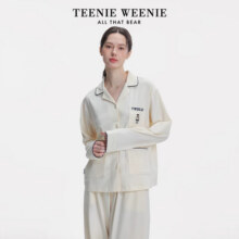 TEENIE WEENIE小熊睡衣女款春夏季2025新款舒适休闲开衫棉翻领甜美家居服套装 栀子白 S