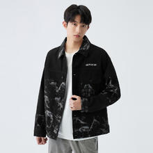 gxgjeans 晕染印花水洗黑色牛仔夹克外套男 黑色115元