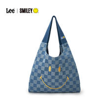 Lee xSmiley联名购物袋男女托特包通勤帆布包 蓝色格纹