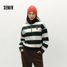 Semir 森马 半拉链立领小狗oversize条纹抓绒套头衫 101724116003 L49.5元（需领券）