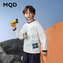MQD 马骑顿 男童25秋新款学院风街潮撞色领口卡通长袖T恤亲肤打底衫内搭 本白 140