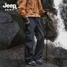JEEP SPIRIT吉普冲锋裤男2025秋季新款伞兵休闲裤子男宽松直筒工装长裤 黑色 2XL (建议135-150斤)