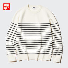 UNIQLO 优衣库 男装/男女同款罗纹圆领条纹针织衫长袖休闲毛衣毛衫477580 470160/01乳白色 4XL /185/128C64元