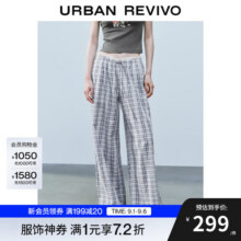 UR2025夏季新款女装撞色格纹拼接蕾丝抽绳阔腿裤UYL650039 蓝色格子 XXS215.3元 (券后省0.72)