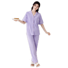 古今 [100%纯棉】女士春夏睡衣家居服短袖开衫长裤全棉居家服外穿49元
