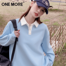 ONE MORE 文墨 2025新款 女士学院风宽松休闲POLO领卫衣新低37.7元包邮