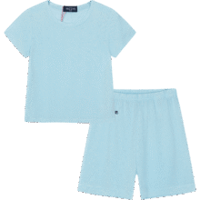 哈吉斯（HAZZYS）品牌童装男女童家居服夏新品儿童透气弹力简约圆领提花家居服套装 冰晶蓝 105339元 (满399减240,券后省90)