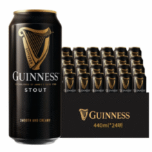 送啤酒杯！GUINNESS 健力士 Stout司陶特 醇黑啤酒 440mL*24听￥156.68 3.1折 比上一次爆料上涨 ￥6.68